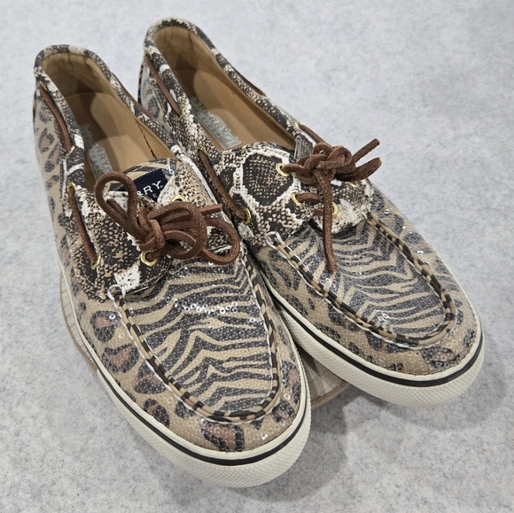 🐢 Sperry Top Sider Sequin Animal Print Boat Shoes Size 9 - Picture 10 of 12